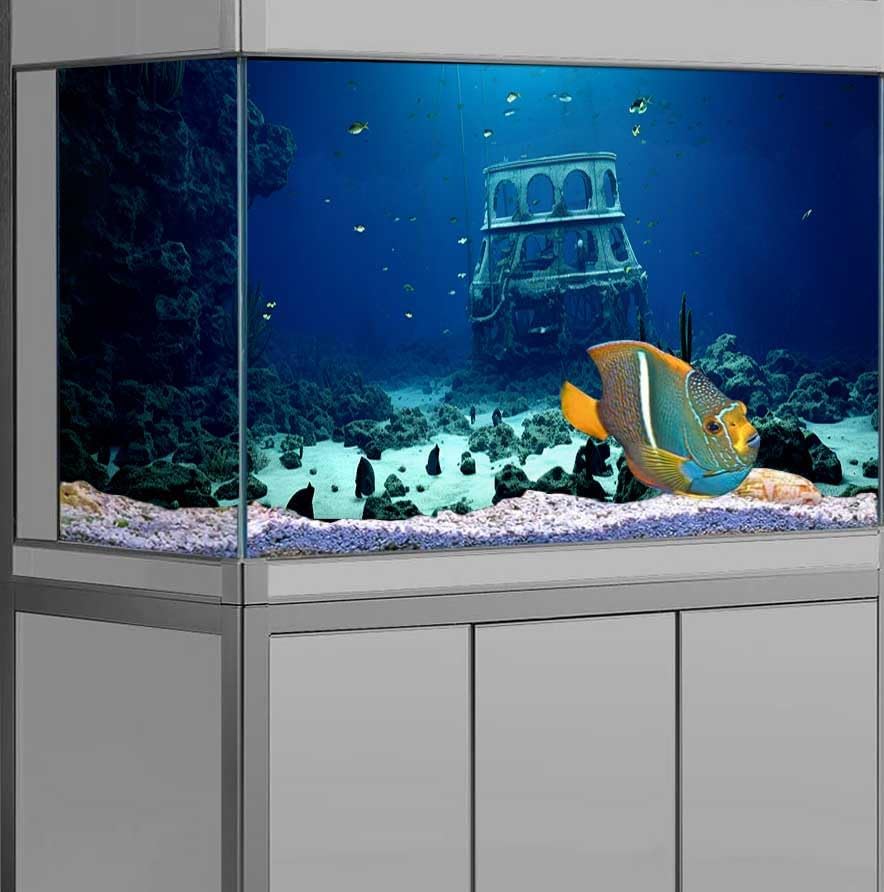 48X24IN Natural Underwater Aquarium Background, Pictures 3D Fish Reef Fish Tank Decoration Background, with 8 EVA Double-Sided Tape - Pet Explorer