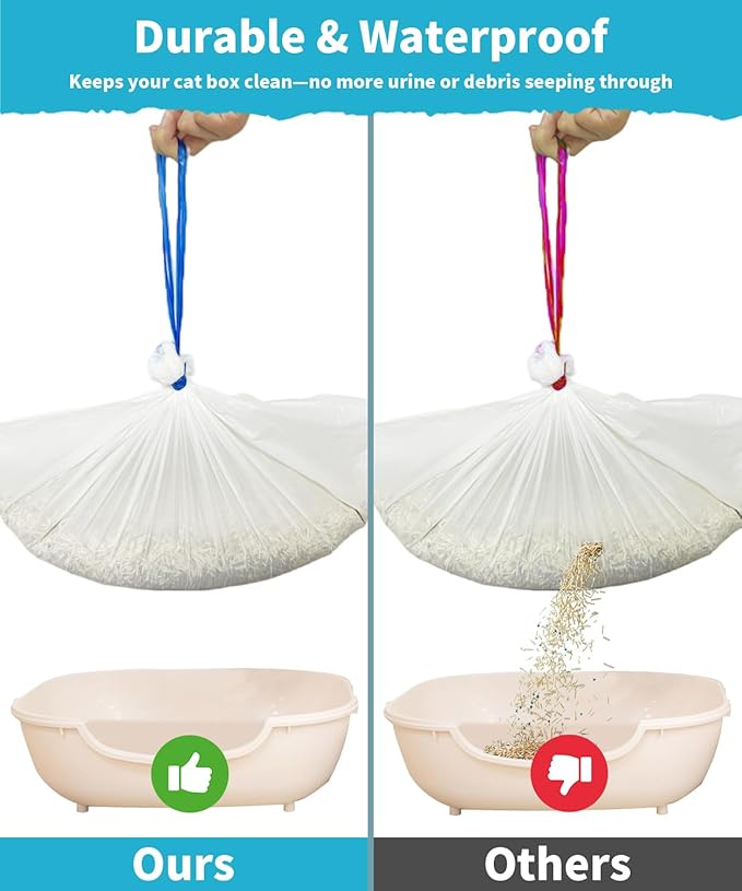 Self-Cleaning Cat Litter Box 80 Count Drawstring Cat Litter Box Liners 26" x 13", Automatic Cats Litter Boxes Self Cleaning, Large Smart Cats Litter Boxes Liners