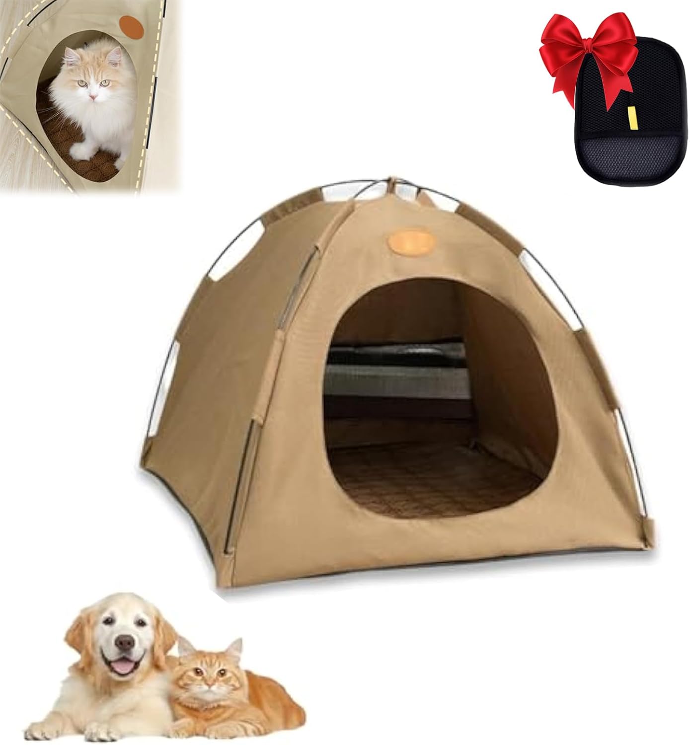 BreezyDen Pop-Up Pet Tent – Portable Indoor/Outdoor Cat Tent, Waterproof Pet Hideaway for Cats & Small Dogs with Mesh Window, Anti-Slip Base & Washable Design (Coffee, M (8 catties Kitten)) - Pet Explorer