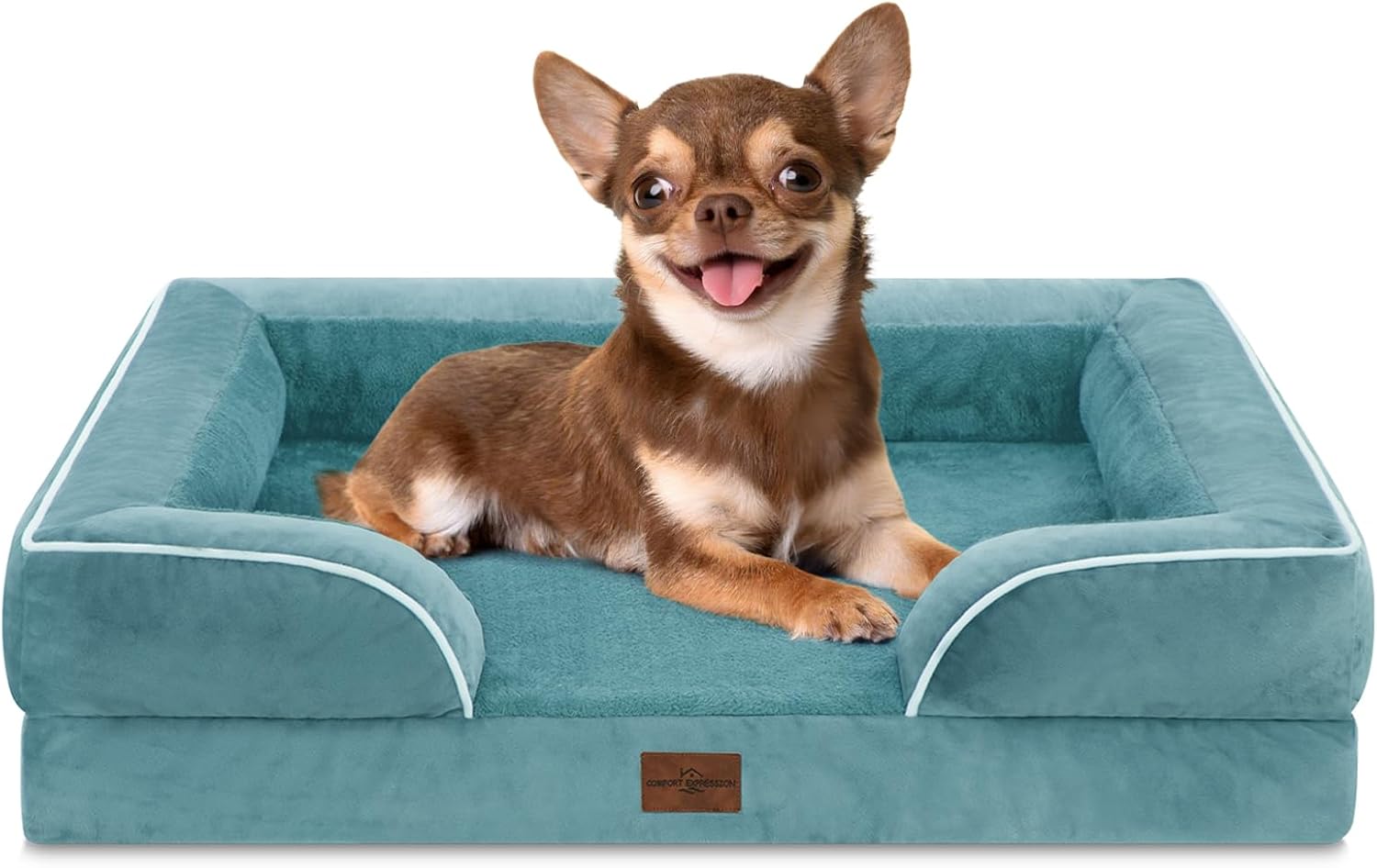 Comfort Expression Small Dog Beds Waterproof Orthopedic Foam Dog Sofa Beds for Small Dogs Comfy Pet Bed with Washable Removable Cover & Non-Slip Bottom(X-Small,Washed Blue) - Pet Explorer