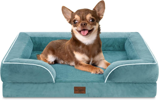Comfort Expression Small Dog Beds Waterproof Orthopedic Foam Dog Sofa Beds for Small Dogs Comfy Pet Bed with Washable Removable Cover & Non-Slip Bottom(X-Small,Washed Blue) - Pet Explorer