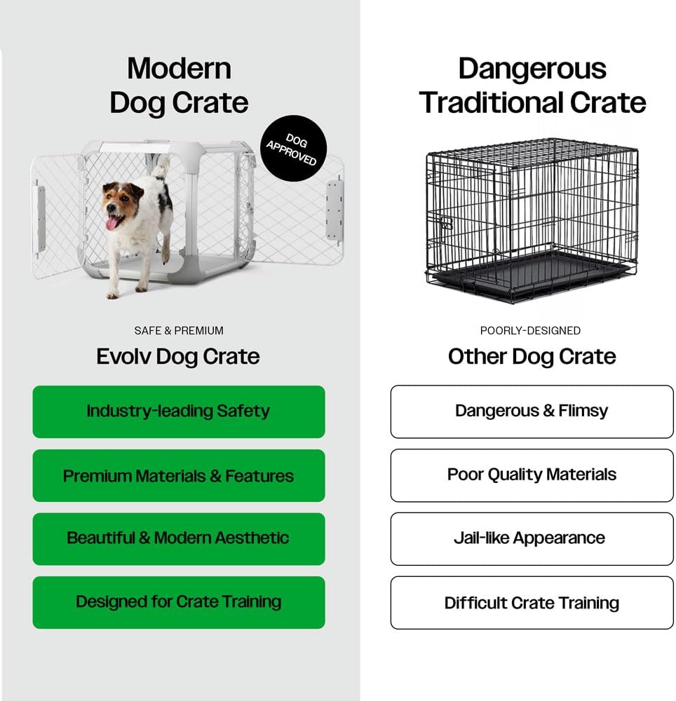 DIGGS Evolv Dog Crate - Slim, Durable Dog Kennel with Removable Ceiling Panel and Modular Design - Safe, Stylish, Convenient (Ash, Large) - Pet Explorer