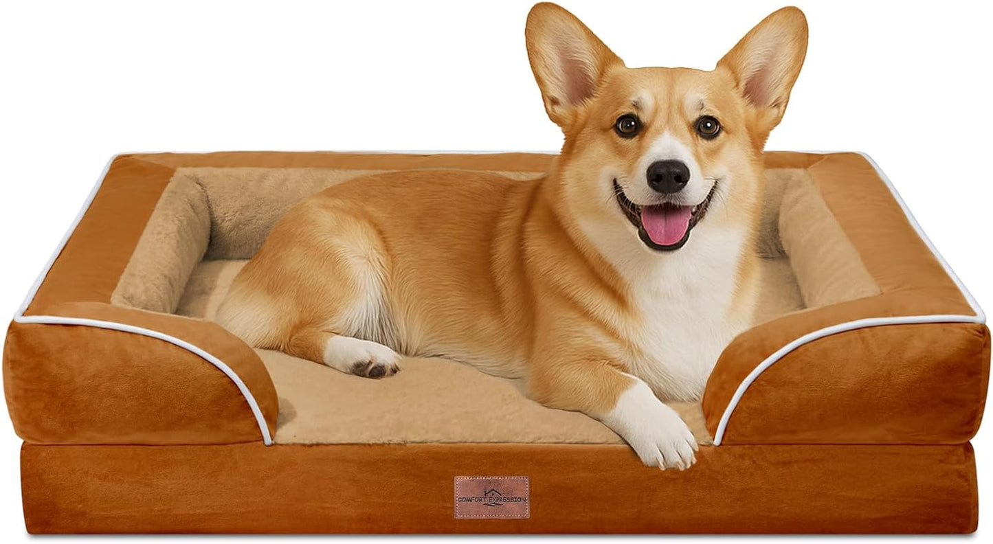 Comfort Expression Medium Dog Beds Waterproof Orthopedic Foam Dog Sofa Beds for Medium Large Dogs Comfy Pet Bed with Washable Removable Cover & Non-Slip Bottom(Medium,Caramel) - Pet Explorer