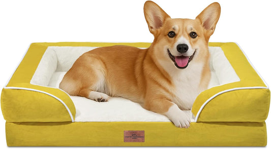 Comfort Expression Medium Dog Beds Waterproof Orthopedic Foam Dog Sofa Beds for Medium Large Dogs Comfy Pet Bed with Washable Removable Cover & Non-Slip Bottom(Medium,Spicy Mustard) - Pet Explorer