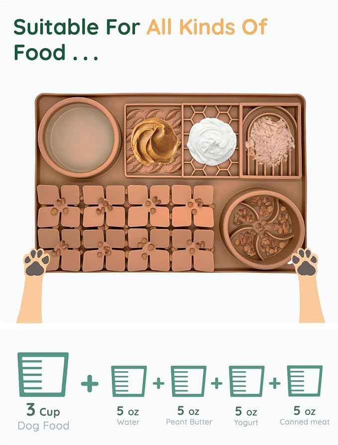 Slow Feeder Bowl, Silicone Lick Mat with Suction Cups for Dog Cat, Snuffle Mat for Pet Smell Training, Puzzle Toys for Bored Puppy, Interactive Sniff Mat for Slow Eating and Keep Busy, Brown