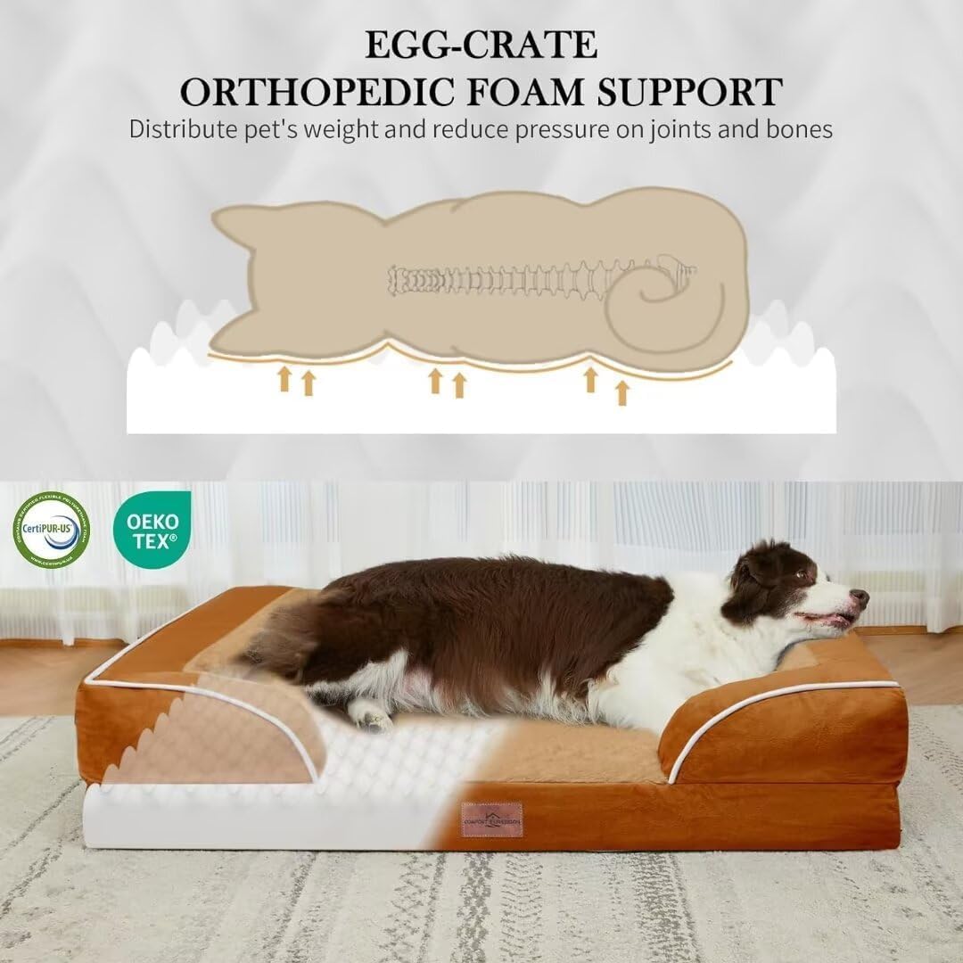 Comfort Expression Medium Dog Beds Waterproof Orthopedic Foam Dog Sofa Beds for Medium Large Dogs Comfy Pet Bed with Washable Removable Cover & Non-Slip Bottom(Medium,Caramel) - Pet Explorer
