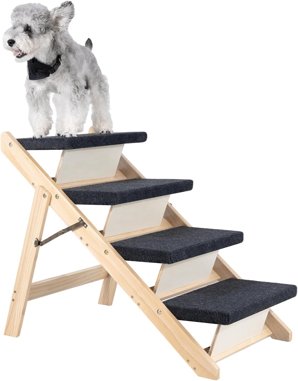 MEWANG Wood Pet Stairs & Ramp for Small/Medium Dogs and Cats, Aging Pets – 3-in-1 Foldable, Portable, Non-Slip Pet Ladder for Tall Beds, Couches,Cars–Holds Up to 220 lbs (31.5" L x 17.2" W x 25.0" H) - Pet Explorer