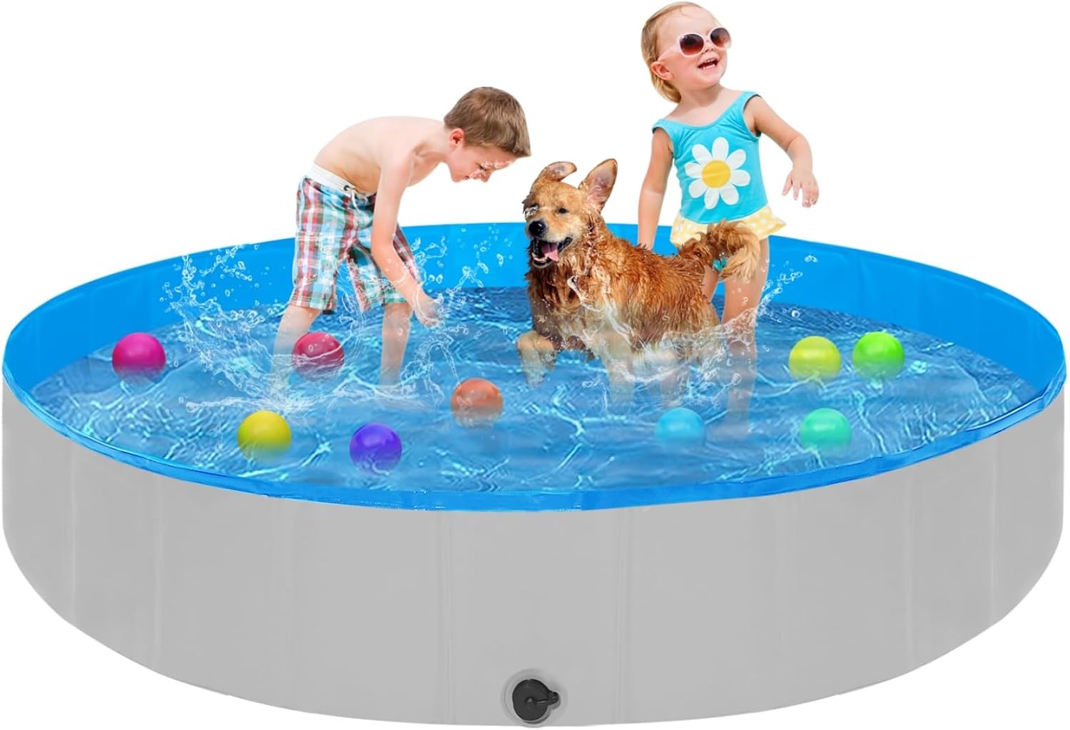 Foldable Dog Pool, 63" Kiddie Pool Hard Plastic, Portable Dog Swimming Pool for Large Dogs, Collapsible Pet Wading Pool & Bath Tub Outdoor Kids Pool Anti-Slip - Pet Explorer