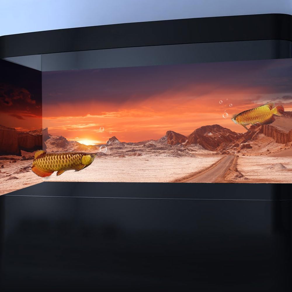 36X20IN Sun and Desert Moon Themed Reptile Habitat on Orange Durable Decorative Background, Terrarium Background with 10EVA Double-Sided Tape - Pet Explorer