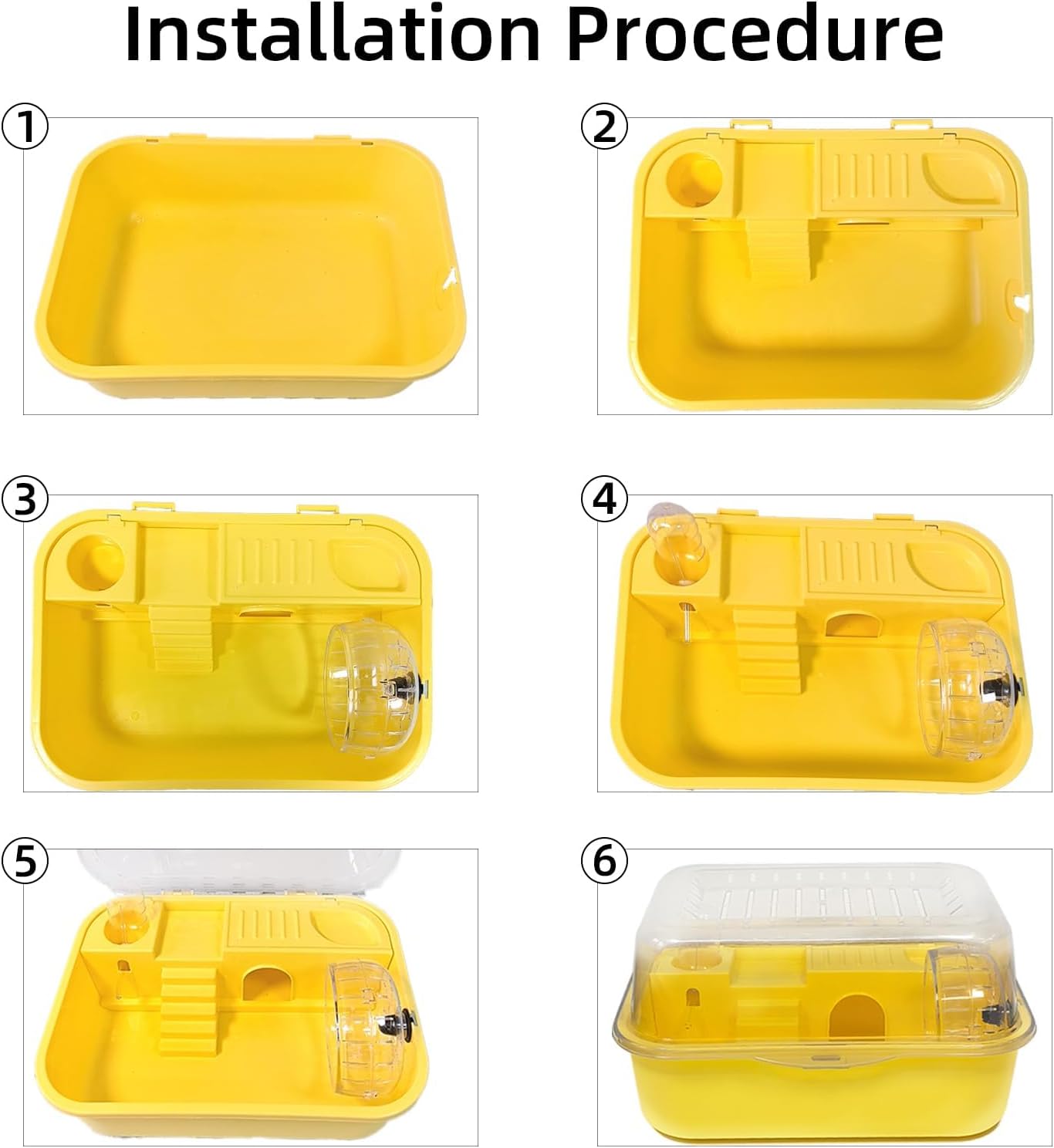 Hamiledyi Small Hamster Cage Clear Plastic Hamster Cage Portable Carrier with Water Bottle Exercise Wheel Bathtub Box Set Toy for Dwarf Baby Hamster (Yellow) - Pet Explorer