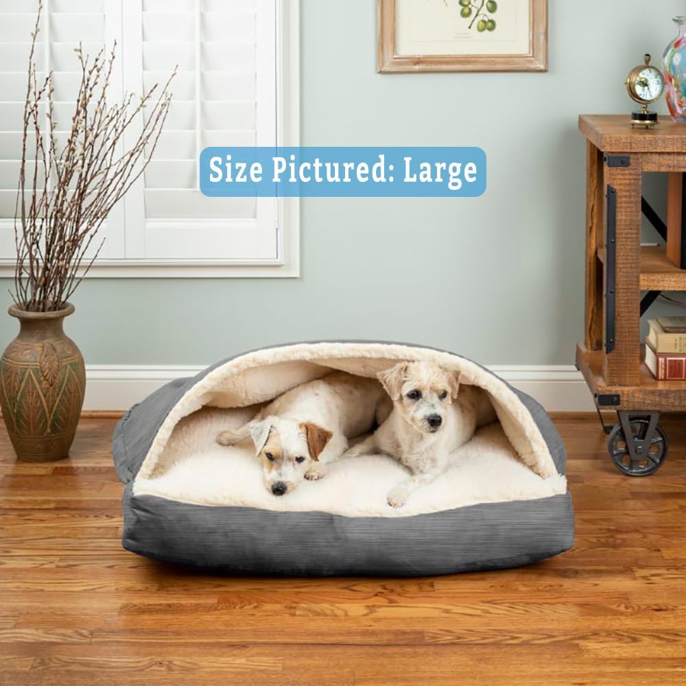 Snoozer Rectangle Cozy Cave Dog Bed - Indoor Dog Bed with Cover Cave, Covered Calming Burrow for Large Sized Pets with Blanket Attached, Enclosed, Washable - XL, Heather Gray - Pet Explorer
