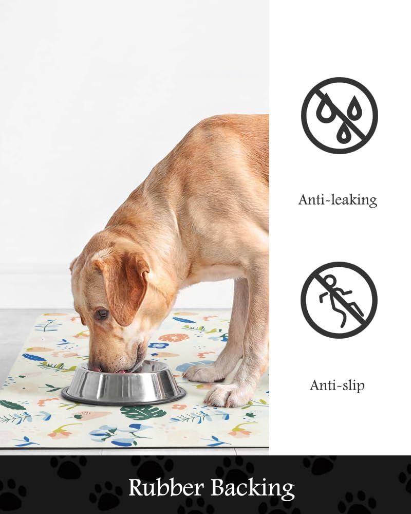 Pet Feeding Mat-Absorbent Dog Mat for Food and Water Bowl-No Stains Quick Dry Water Dispenser Mat-Dog Accessories Pet Supplies-Bowl for Messy Drinkers（LIGHTFLOWERS,12"x19" - Pet Explorer