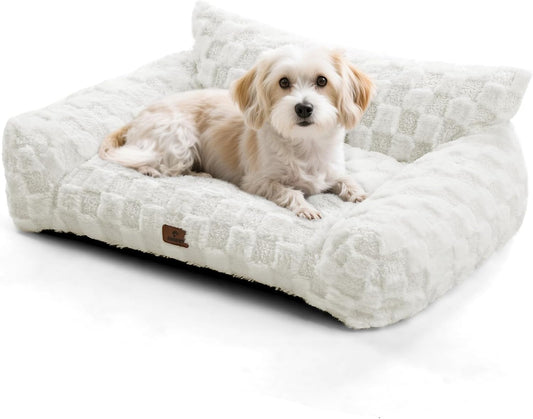 Cat Bed Dog Couch for Puppy and Kitten, Fluffy Dog Bed Medium Dogs Couch, Supportive Cat beds for Indoor Cats, Washable Cover & Non-Slip, 32 inch, White - Pet Explorer