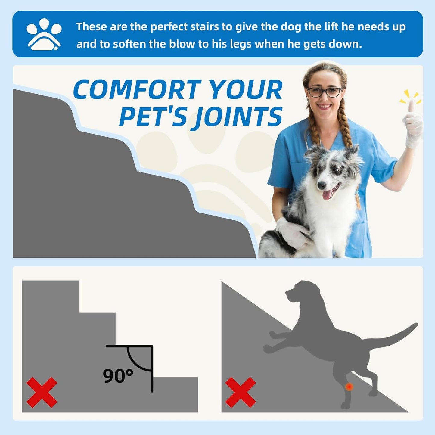 5-Step Spliceable Pet Stairs: Indoor& Outdoor Multi-Use with a Removable Cover and a Pocket, Best for Small Pets and Older Dogs Who Has Spine and Arthritis Issues to Get on High Beds, Beige（22.8" H） - Pet Explorer