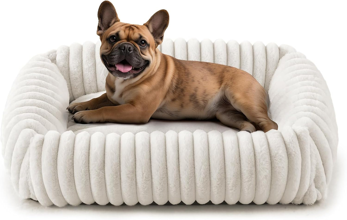 Dog Beds Medium Sized Dog, Washable Orthopedic Pet Bed with Removable Cover, Rectangle Soft Calming Sleeping Puppy Bed Durable Pet Cuddler with Anti-Slip Bottom, 30"x24"x8" Cream - Pet Explorer