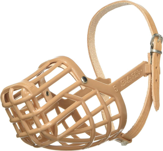 Leather Brothers Italian Basket Dog Muzzle, Adjustable Secure Fit, Comfortable Design, Training and Safety, Averts Biting, Prevents Chewing and Scavenging, Perfect for Grooming - Tan, Size 6 - Pet Explorer