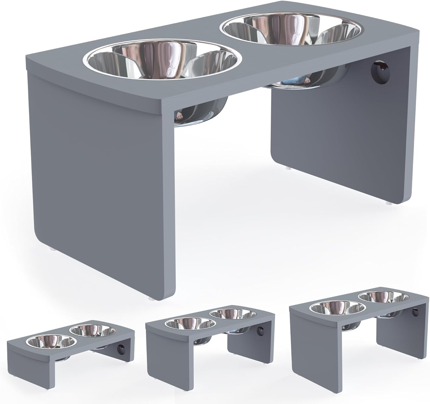 Elevated Dog Bowls, Bamboo Raised Dog Bowl for Large Dogs & Medium Dogs, with 2 Stainless Steel Bowls (10'' Tall–48 oz Bowl) - Pet Explorer