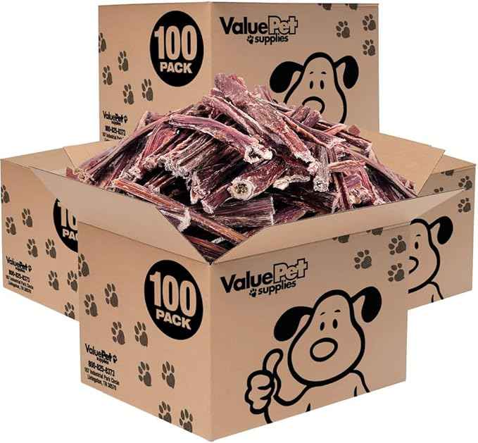 ValueBull Beef Jerky Gullet Sticks, Premium Dog Chews, 6 Inch, 400 Count Wholesale Pack - Natural Collagen, Glucosamine & Chondroitin for Joint Health, Single-Ingredient Beef Esophagus