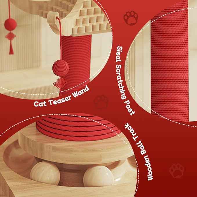 Premium Natural Hemp Double Pagoda Cat Scratcher, Durable Scratching Post for Indoor Cats, Stable Climbing Pole, Furniture Protector, Cat and Kitten Play Tower and Activity Center
