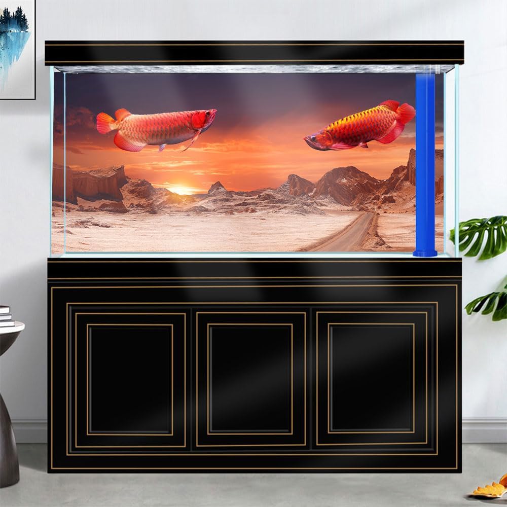 36X24IN Sun and Desert Moon Themed Reptile Habitat on Orange Durable Decorative Background, Terrarium Background with 10EVA Double-Sided Tape - Pet Explorer