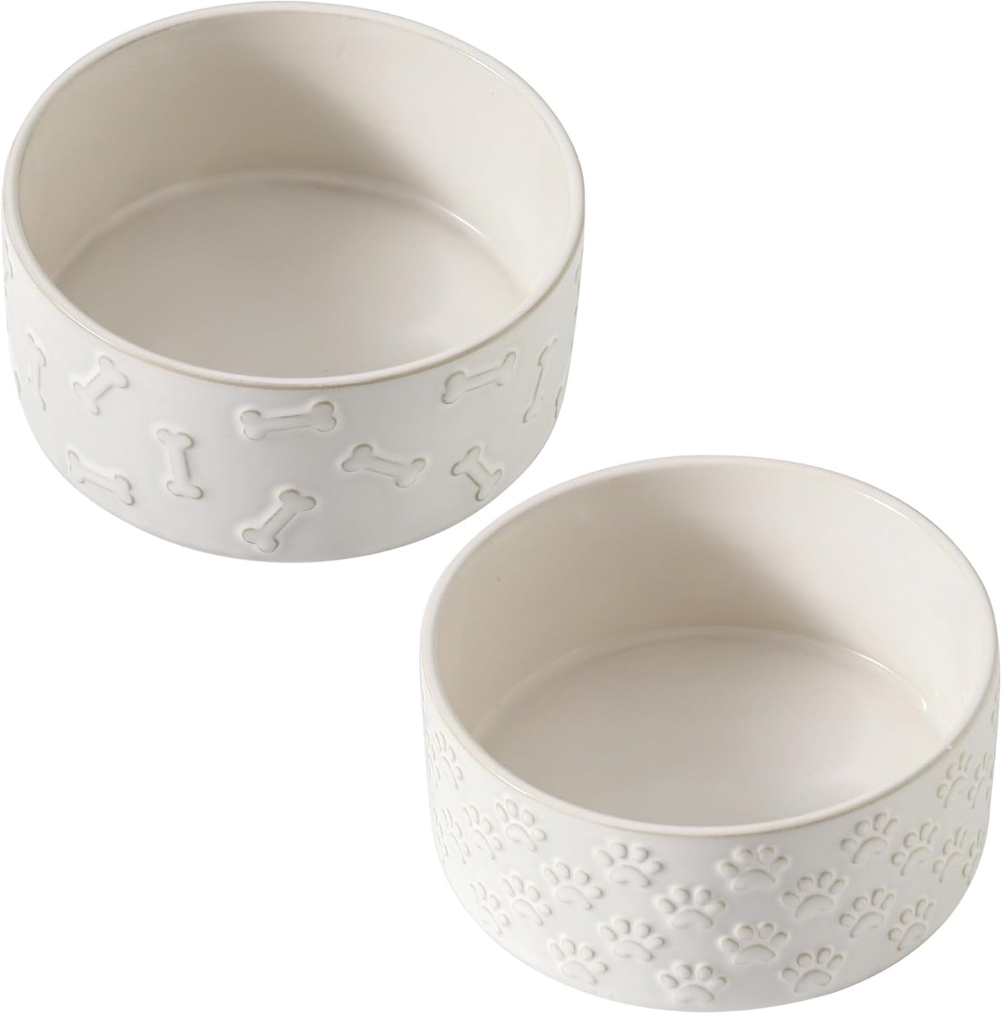 UBEE Ceramic Dog Bowl Set of 2, 6.1 inch Dog Food Bowl Dish with Bone Paw Pattern, Pet Food Water Dish Feeding for Small and Meidum Dogs and Large Cat, White - Pet Explorer