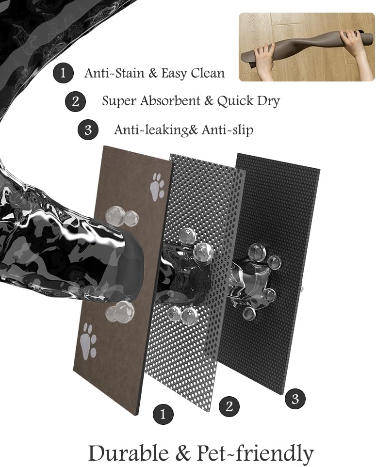 Pet Feeding Mat-Absorbent Dog Mat for Food and Water Bowl-No Stains Quick Dry Water Dispenser Mat-Dog Accessories Pet Supplies-Bowl for Messy Drinkers（Brown,17"x28" - Pet Explorer