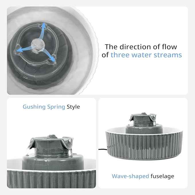Ceramic Cat Water Fountain, 2.1L/71oz Cupcake Pet Water Fountain for Cats and Dogs, Automatic Pet Drinking Fountain with Pump, Filter & Foam (Dark Grey)