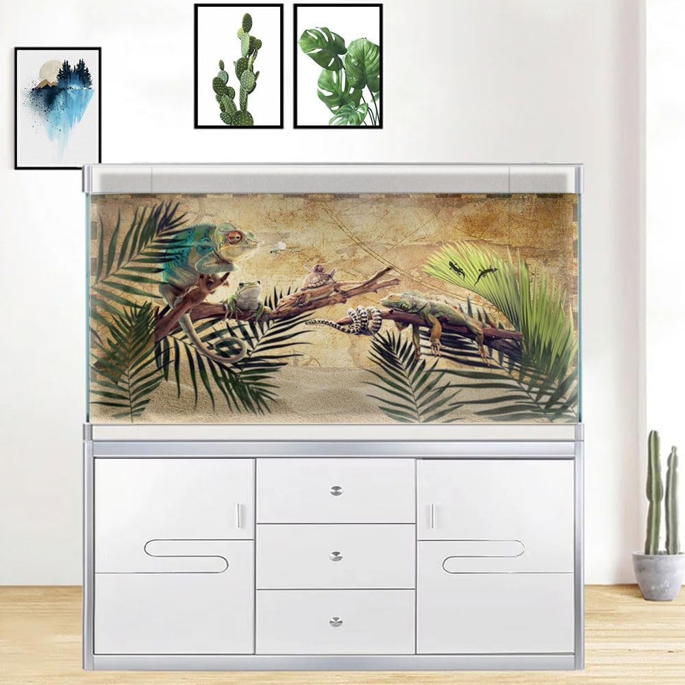 72X24IN Retro Old Travel World Map Terrarium Background, Art Parchment Pirate Treasure Map Reptile Habitat Background with 10EVA Double-Sided Tape - Pet Explorer
