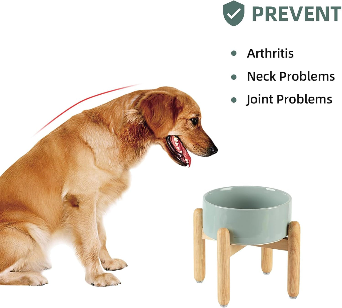 Ceramic 7.3inch Raised Dog Bowl Set, Elevated with Wooden Stand, Food and Water Bowl for Medium Breed Dogs, Weighted Dog Dishes, Pet Feeder(Light Green) - Pet Explorer