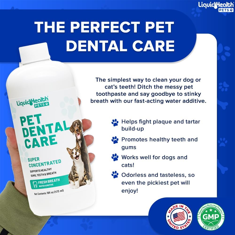 LIQUIDHEALTH Pet Dental Care Water Additive for Dogs & Cats - Fast Acting Pet Bad Breath Freshener, Dog Mouth Wash, Animal Oral Dental Rinse, Plaque & Tartar Teeth Cleaning Solution (3-Pack) - Pet Explorer
