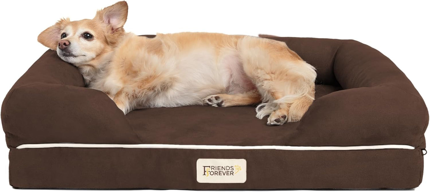Chester Small Dog Bed - Orthopedic Memory Foam Mattress, Calming Couch, Wall Rim Pillow, Water Resistant, Washable Cover, Non-Slip, Cocoa Brown - Pet Explorer