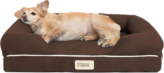 Chester Small Dog Bed - Orthopedic Memory Foam Mattress, Calming Couch, Wall Rim Pillow, Water Resistant, Washable Cover, Non-Slip, Cocoa Brown - Pet Explorer