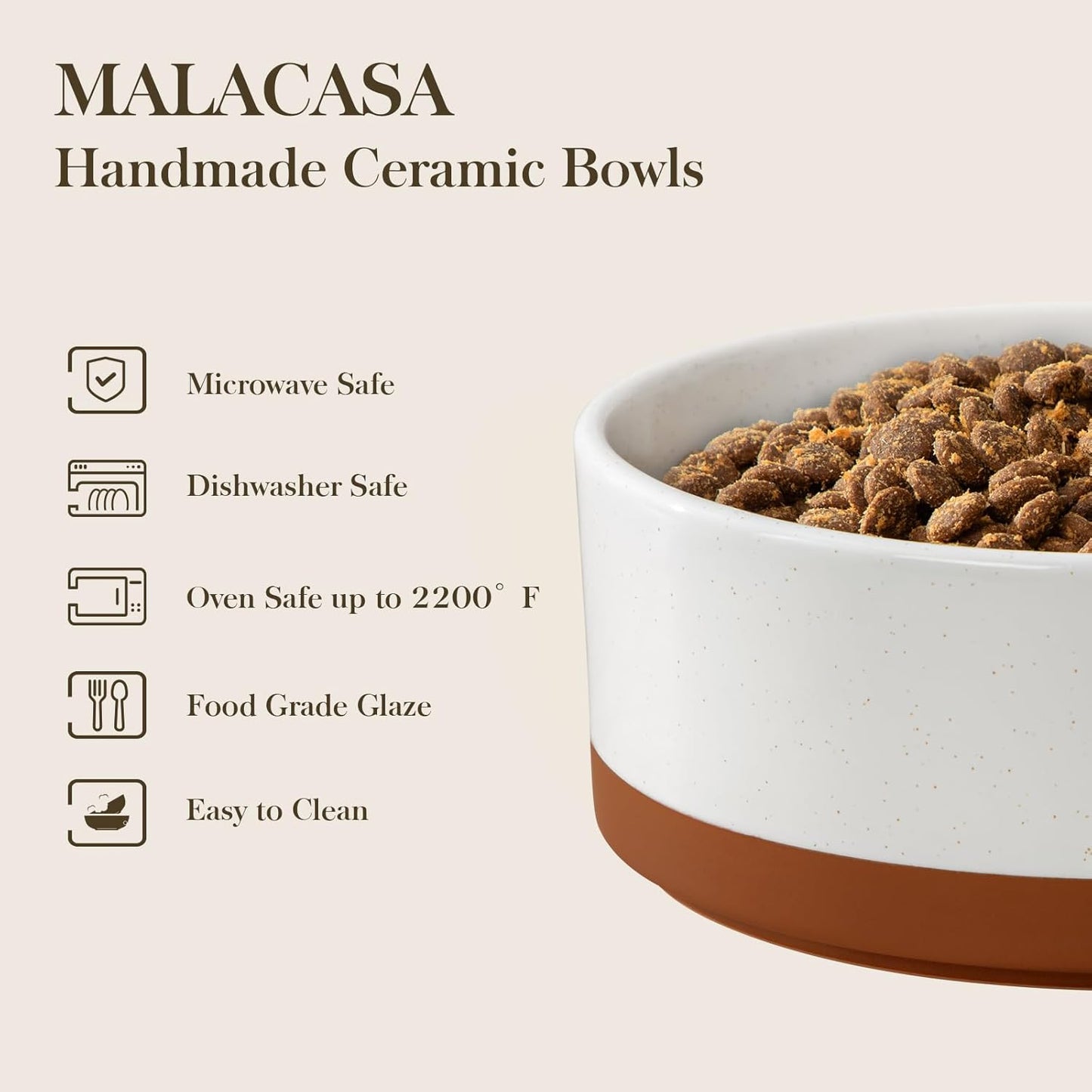 MALACASA Dog Bowls, Ceramic Dogs Bowls with Wood Stand Non-Slip, 6 Cups or 58 oz Capacity Dog Water Food Bowl Glaze Matte Weighted Non-Slip Pet Bowl for Large Dogs (L-6 Cups) - Pet Explorer