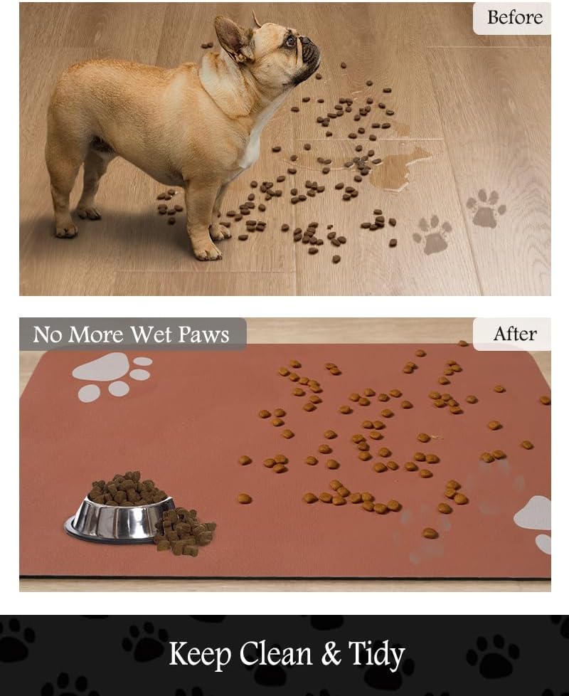 Pet Feeding Mat-Absorbent Dog Mat for Food and Water Bowl-No Stains Quick Dry Dog Water Dispenser Mat（Orange,12"x19" - Pet Explorer