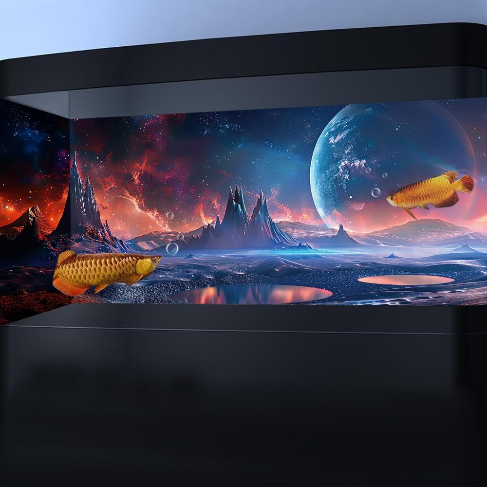 Scarlet Cosmic Aquarium Background,Cool Galaxy Parallel Space Themed Fish Tank Background, Tropical Desert Terrarium Background 72X16IN with 8 EVA Double-Sided Tape - Pet Explorer