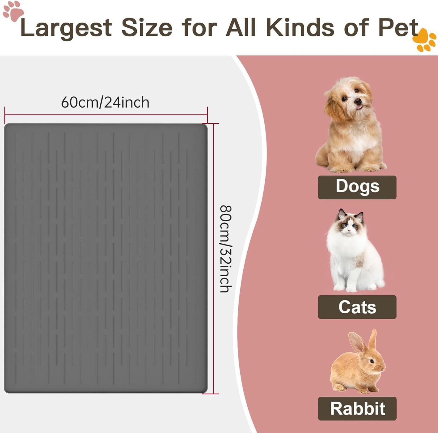 Large Dog Mats for Food and Water, 32"x24" Waterproof Pet Food Mats for Floor Nonslip Silicone Bowl Mats with Raised Edges - Pet Explorer