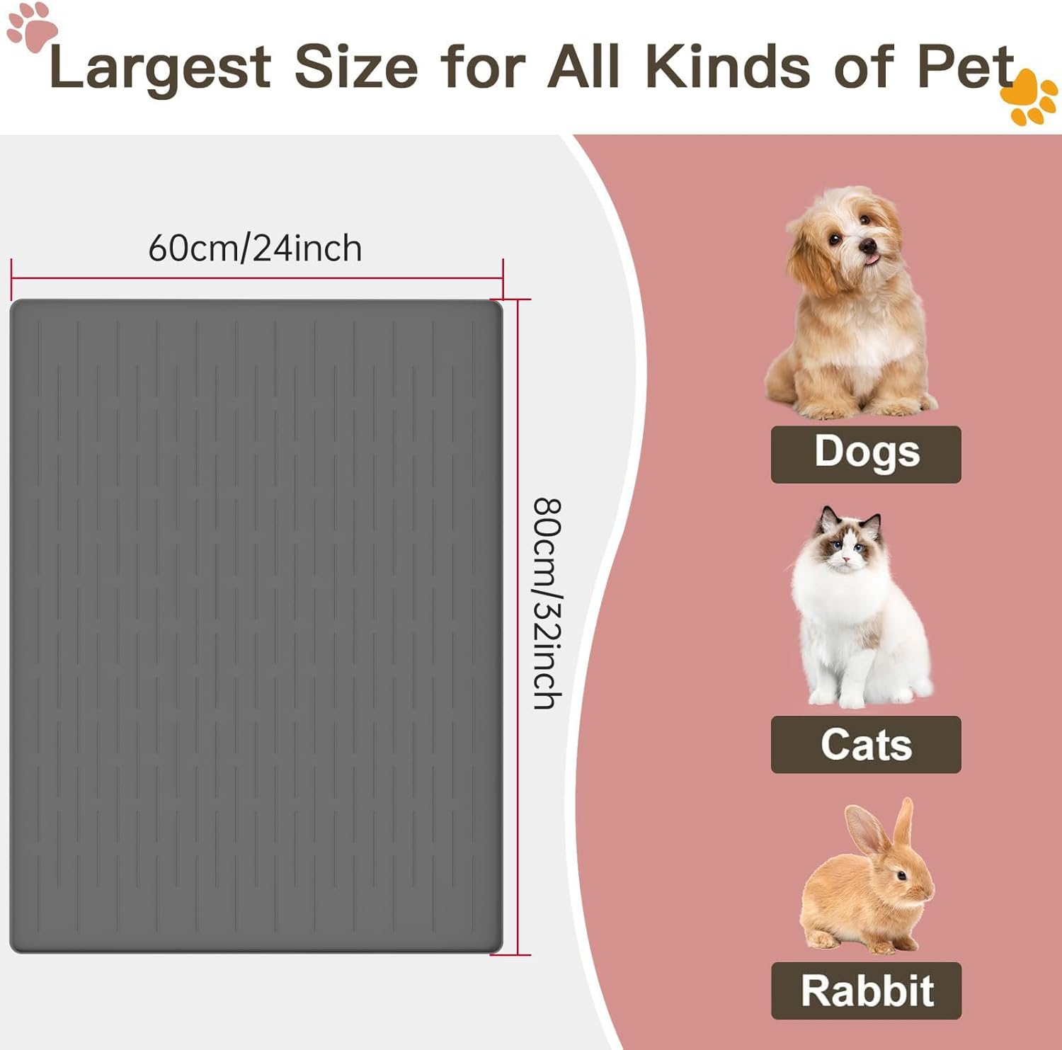 Large Dog Mats for Food and Water, 32"x24" Waterproof Pet Food Mats for Floor Nonslip Silicone Bowl Mats with Raised Edges - Pet Explorer