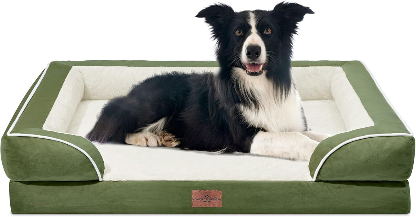 Comfort Expression Waterproof Dog Beds for Large Dogs, Orthopedic Large Breed Dog Beds, Comfy Pet Bed Sofa with Washable Removable Cover & Non-Slip Bottom(Light Green) - Pet Explorer