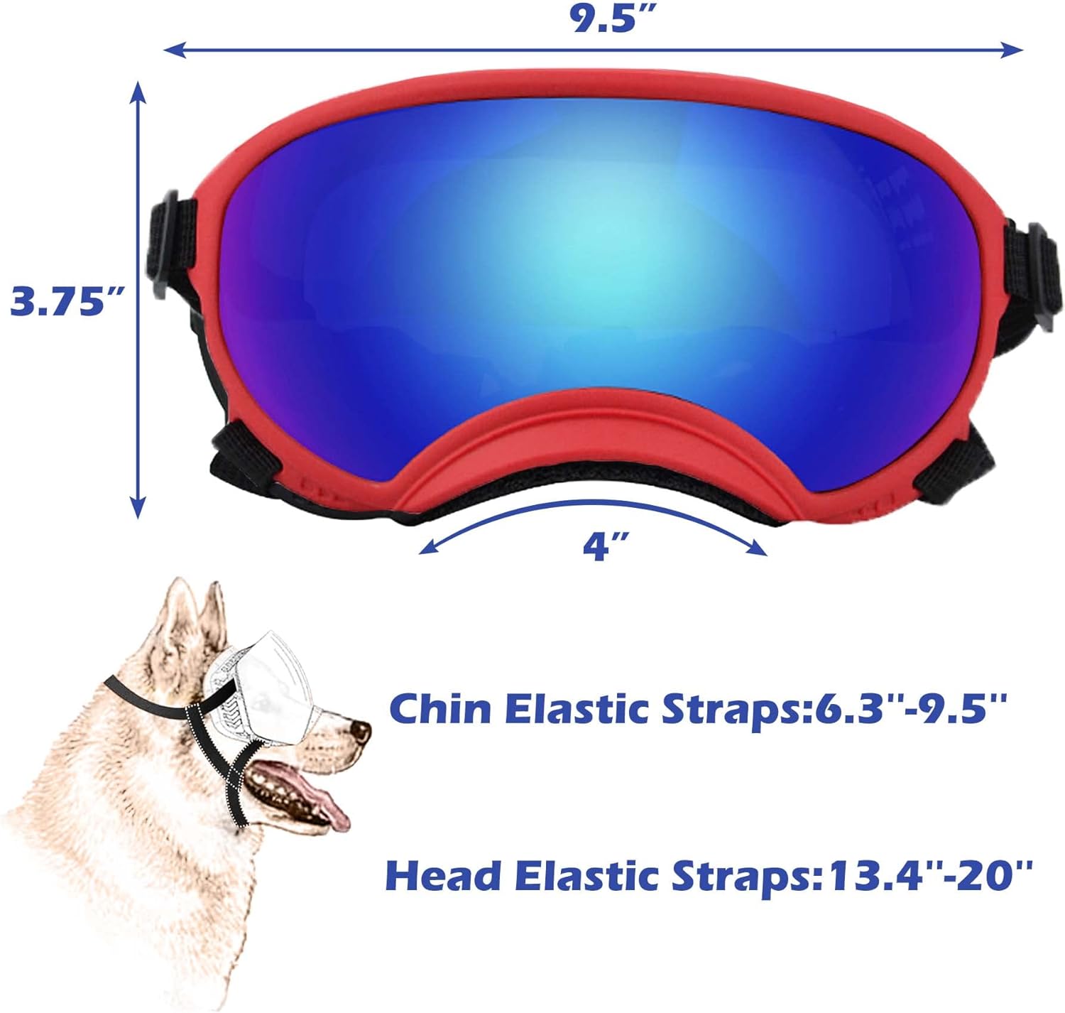 Large Dog Sunglasses with Adjustable Strap UV Protection, Winproof Puppy Sunglasses, Suitable for Medium-Large Pet Glasses, Dogs Eyes Soft Goggles, RedBlue - Pet Explorer