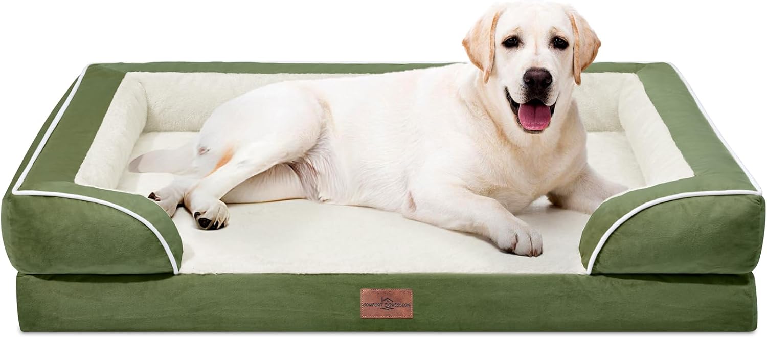Comfort Expression Orthopedic Dog Beds for Jumbo Breed Large Dogs, Jumbo Dog Beds Waterproof, PV Washable Pet Sofa Couch with Removable Cover & Non-Slip Bottom(Light Green) - Pet Explorer