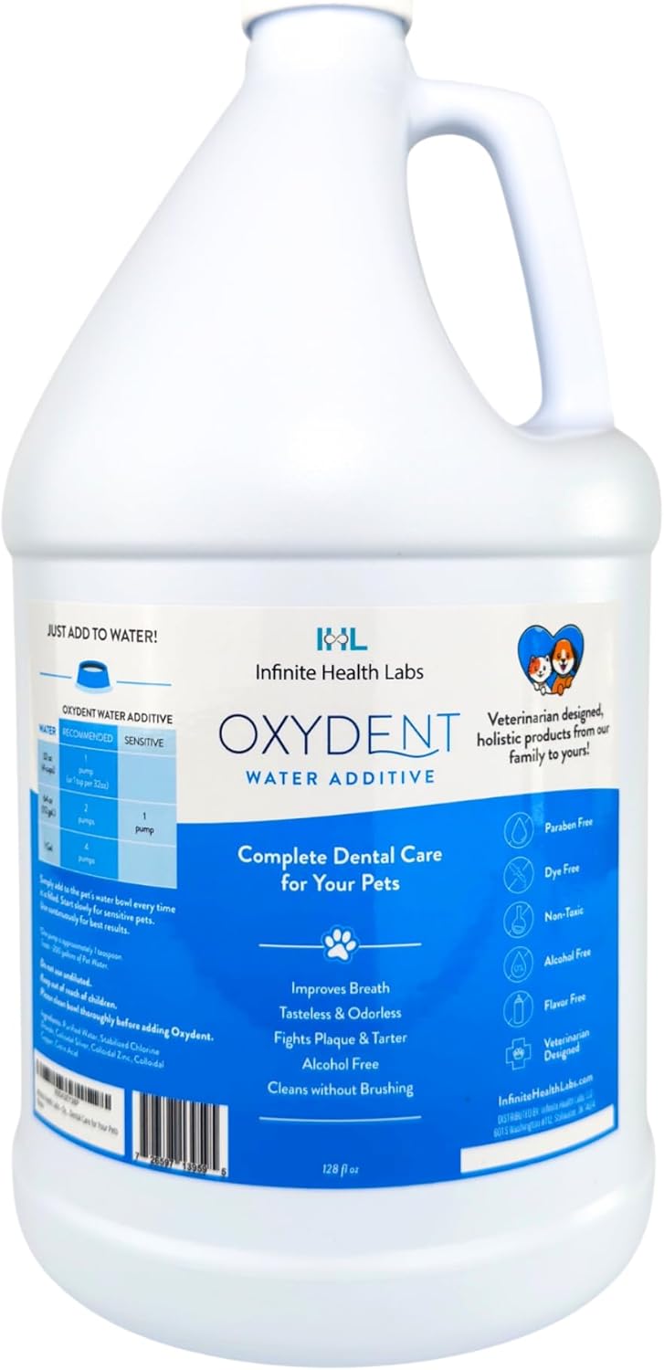 Oxydent Premium Pet Dental Care Solution - Pet Water Additive & Mouthwash for Teeth Cleaning - Eliminate Bad Dog & Cat Bad Breath - Dog Dental Rinse - Fights Tartar & Plaque - 1 Gallon - Pet Explorer