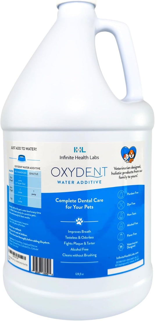 Oxydent Premium Pet Dental Care Solution - Pet Water Additive & Mouthwash for Teeth Cleaning - Eliminate Bad Dog & Cat Bad Breath - Dog Dental Rinse - Fights Tartar & Plaque - 1 Gallon - Pet Explorer
