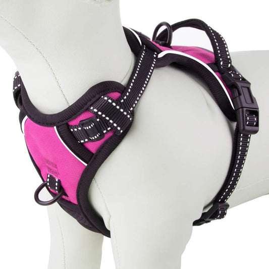 PHOEPET Reflective Dog Harness No Pull Large Breed Vest with 2 Metal Leash Attachment Hooks(L, Pink) - Pet Explorer