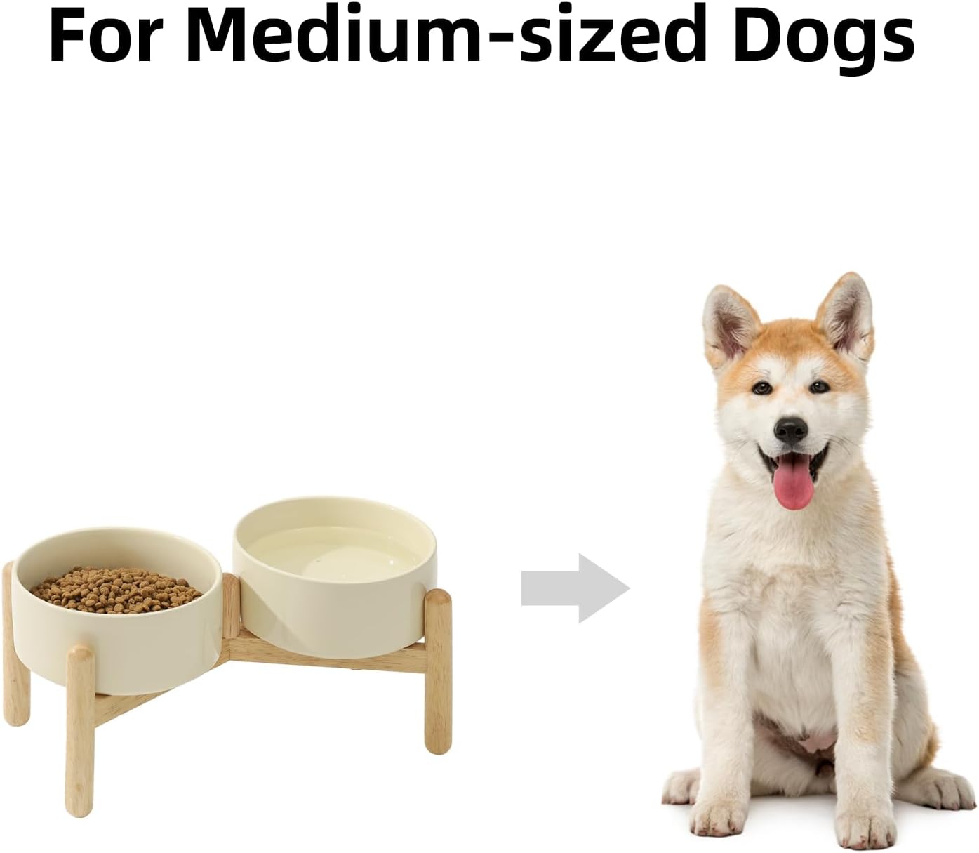 Ceramic 6.1inch Raised Dog Bowl with Stand for Small and Medium Breed Dog Dish Pet Food and Water Bowl (Double Bowl with Stand - Beige, 28oz) - Pet Explorer