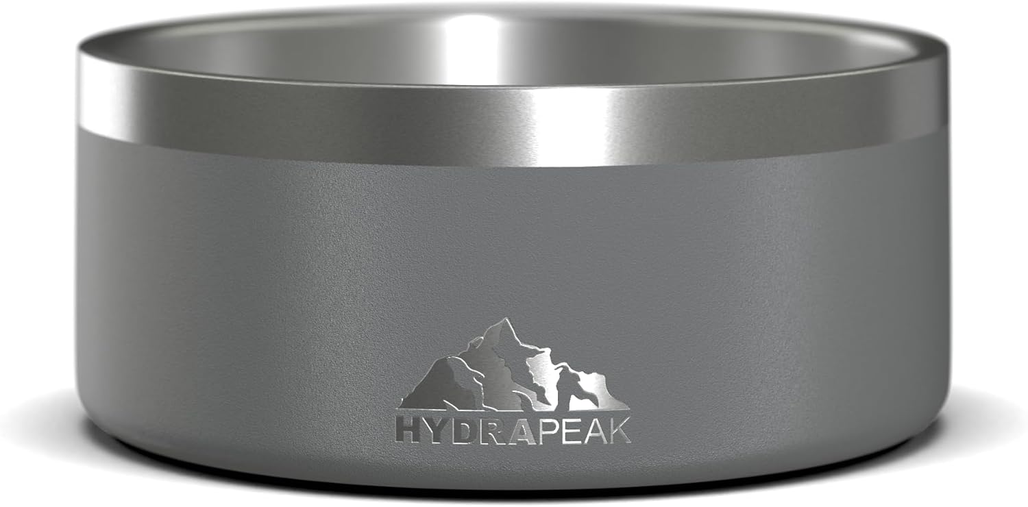 Hydrapeak Dog Bowl; Non Slip Stainless Steel; Water and Food Dish; Large Sized and Small Dogs; 32oz 64oz; Multiple Sizes; 4 Cup | Graphite - Pet Explorer