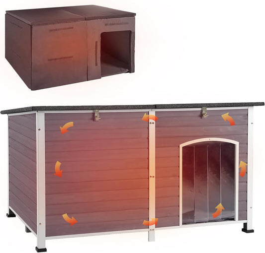 Aivituvin Large Dog House with Insulated Liner for Outdoor, Waterproof Outsides Heated Dog Kennel for Small Medium Large Dog with All-Around Iron Frame - Pet Explorer