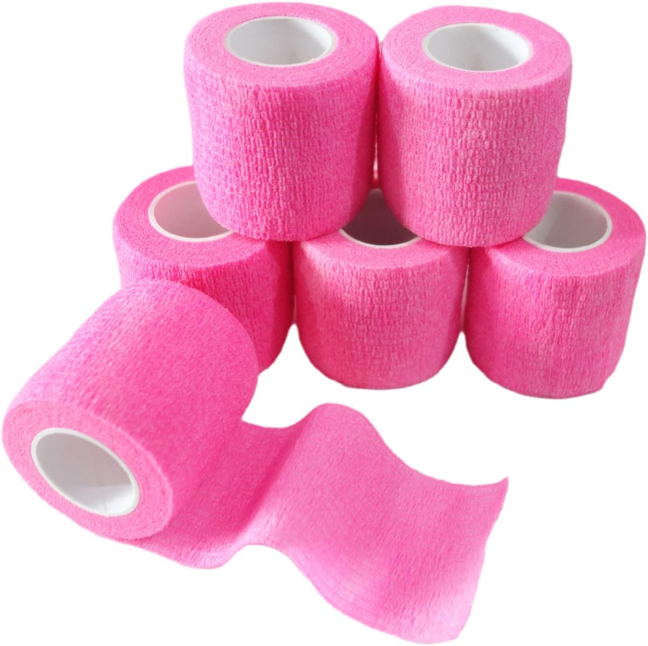 6 Pack 2" x 5 Yards Self Adhesive Bandage Wrap Breathable Cohesive Vet Wrap for Pets, Elastic Self-Adherent Tape for Sports, Wrist, Ankle (Pink) - Pet Explorer