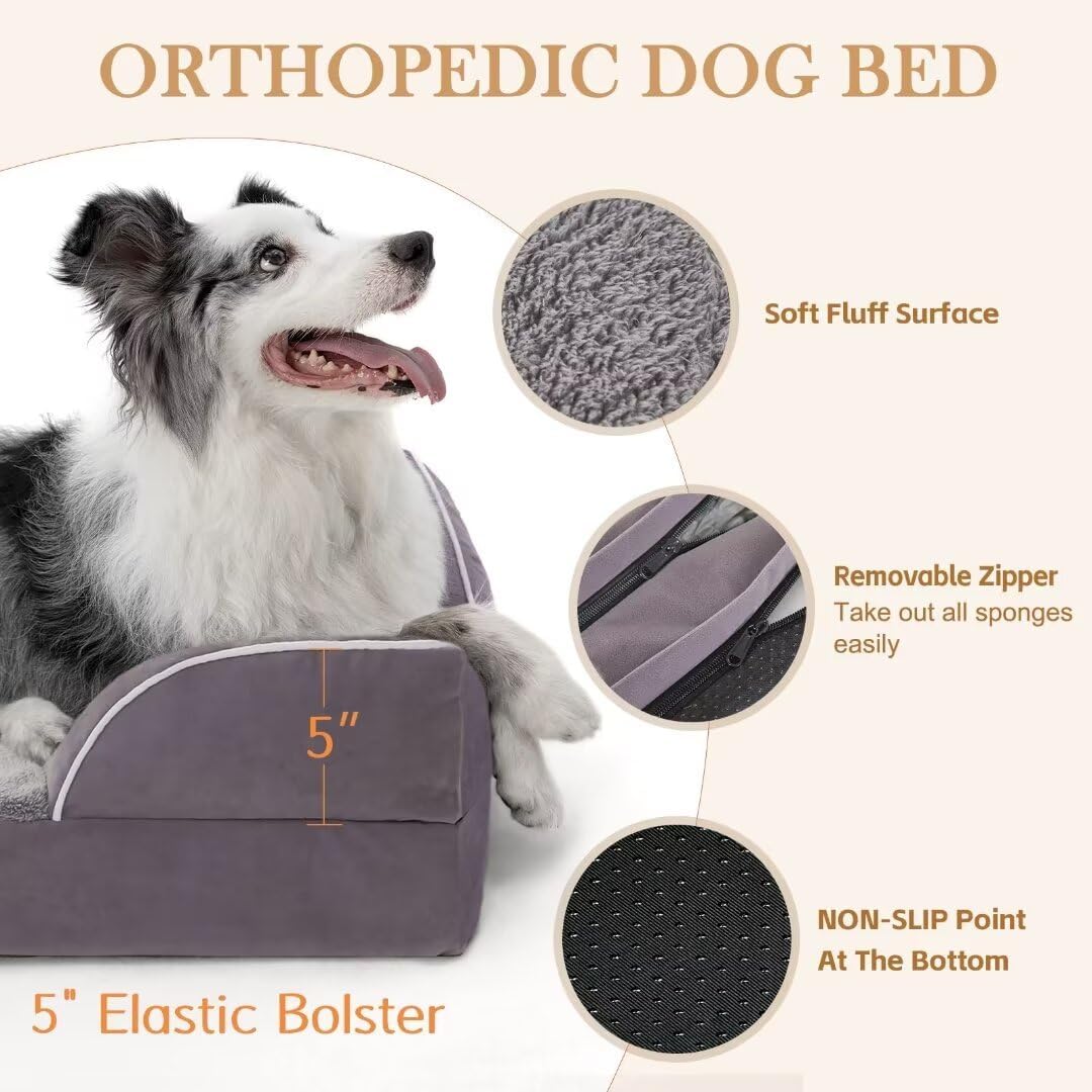 Comfort Expression Jumbo Dog Bed for Extra Large Dogs, Large Breed Waterproof Orthopedic Dog Bed, PV Washable Dogs Sofa Beds with Removable Cover & Non-Slip Bottom(Jumbo,Purple) - Pet Explorer