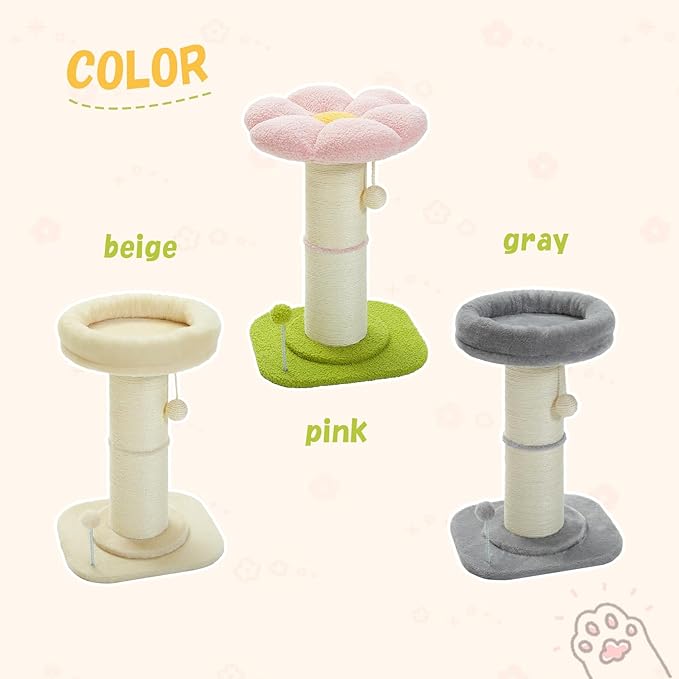 PEQULTI Cat Scratching Post, Tall Cat Scratcher for Indoor Cats with Super Thick Scratching Post [Dia=5.5''], Removable Fluffy Bed, Cat Scratch Post with Spring Ball, Grey