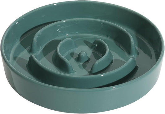 8.2inch Ceramic Slow Feeder Dog Bowl for Medium and Large Breed, Puzzle Dog Food Dish, Anti-Gulping, Pet Slow Feeder, Stop Bloat, Preventing Choking (Single Bowl-Dark Green) - Pet Explorer
